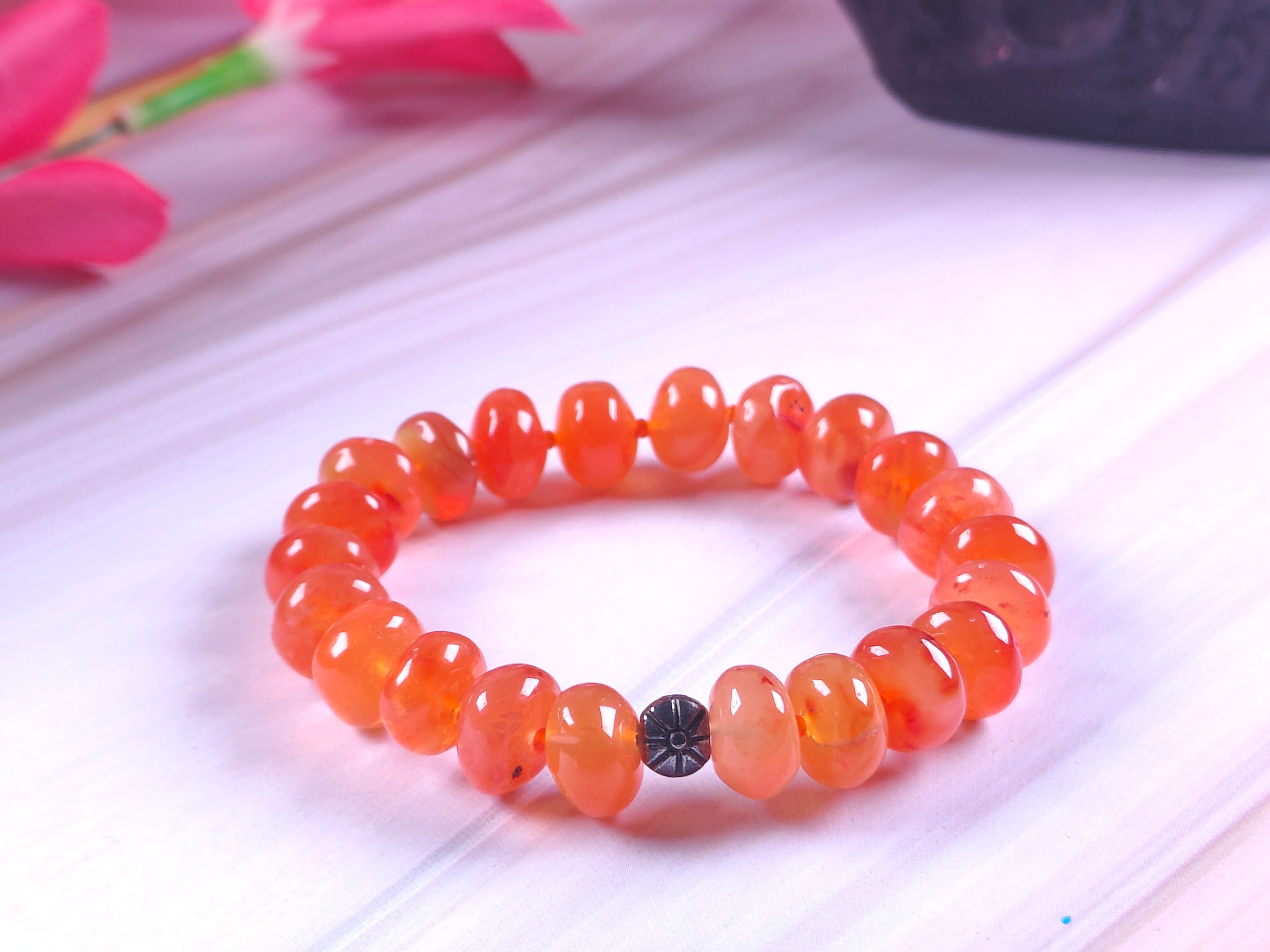 Red carnelian 8 mm Beads Strachable Bracelet along With Budhha Face | NG  GEMS